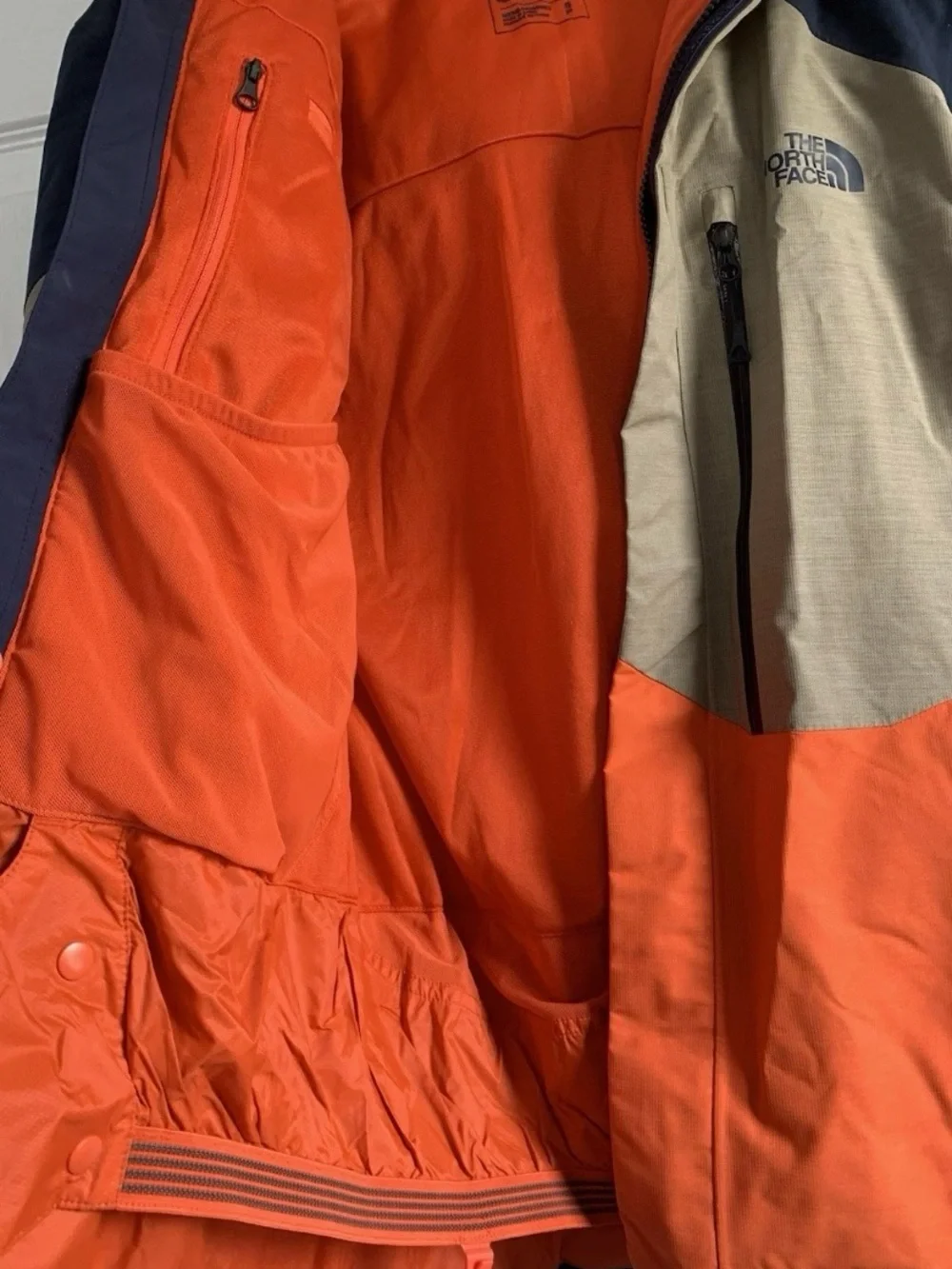 The North Face Men’s Orange, Tan & Navy Color block  Ski Jacket and pants